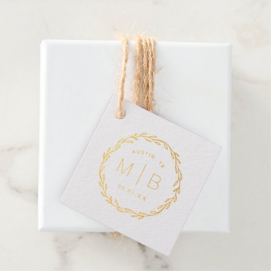 Rustic Wreath Wedding Monogram Real Gold Foil Geschenkanhänger (Mit Box)