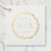 Rustic Wreath Wedding Monogram Real Gold Foil Geschenkanhänger (Vorderseite)