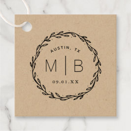 Rustic Wreath Wedding Monogram Vielen Dank Geschenkanhänger
