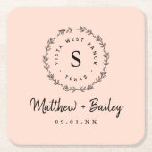 Rustic Wreath Wedge Monogram | Blüte Rechteckiger Pappuntersetzer (Vorderseite)