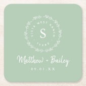 Rustic Wreath Wedge Monogram | Größe Rechteckiger Pappuntersetzer (Vorderseite)