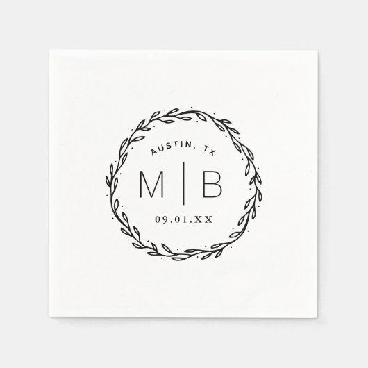 Rustic Wreath Wedge Monogram Serviette (Vorderseite)