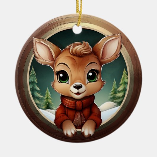 Rustic Xmas deer, Christmas Wildlife Doe, Fawn🦌🎄 Keramik Ornament (Vorne)