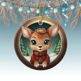 Rustic Xmas deer, Christmas Wildlife Doe, Fawn🦌🎄 Keramik Ornament