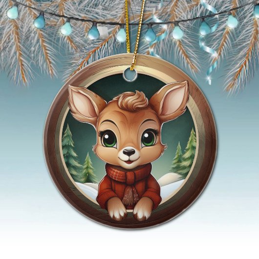 Rustic Xmas deer, Christmas Wildlife Doe, Fawn🦌🎄 Keramik Ornament