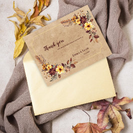 Rustic Yellow Burgundy Floral Wedding Thank You Postkarte