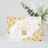 Rustic Yellow Floral Marble QR Code Wedding RSVP Karte (Stehend Vorderseite)