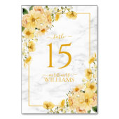 Rustic Yellow Floral Marble Reception Wedding Tischnummer (Vorderseite)
