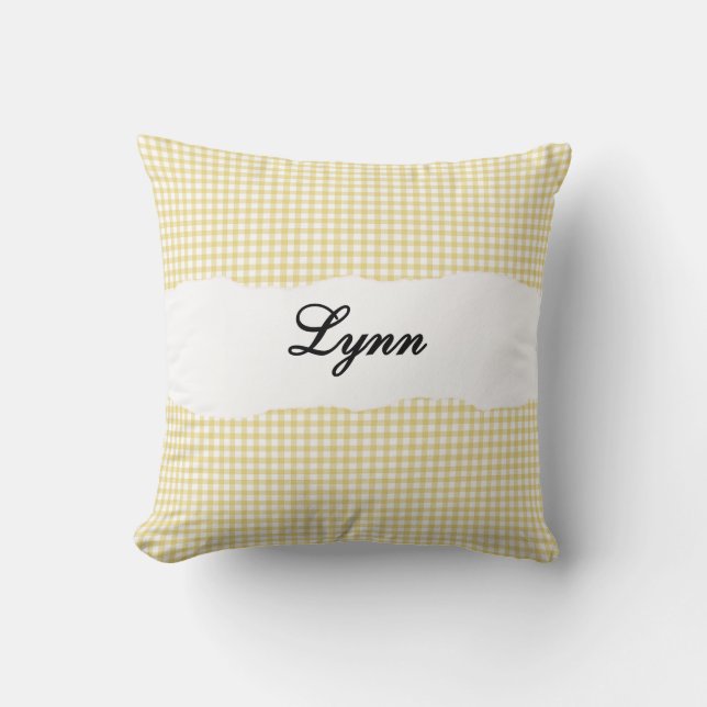 Rustic Yellow Gingham Personalized Name Kissen (Vorderseite)