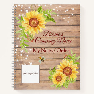 Rustic Yellow Sunflower Custom Business Notebook Notizblock