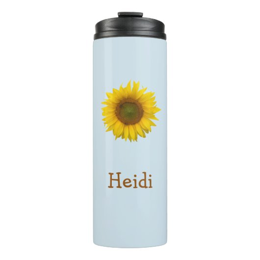 Rustic Yellow Sunflower Cute Blue Thermosbecher (Vorderseite)