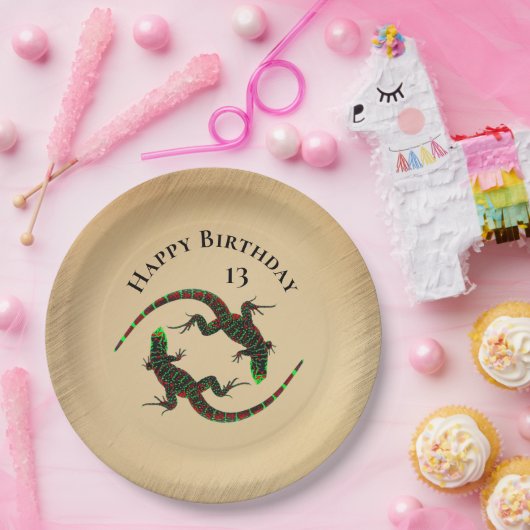 Rustic Yin Yang Lizards Birthday Pappteller (Party)