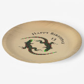 Rustic Yin Yang Lizards Birthday Pappteller (Schrägansicht)
