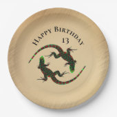 Rustic Yin Yang Lizards Birthday Pappteller (Vorderseite)