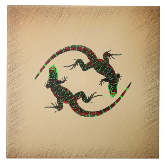 Rustic Yin Yang Lizards Fliese (Vorderseite)