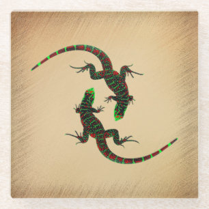 Rustic Yin Yang Lizards Glasuntersetzer