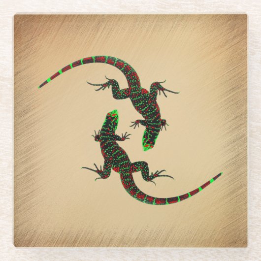 Rustic Yin Yang Lizards Glasuntersetzer (Vorderseite)