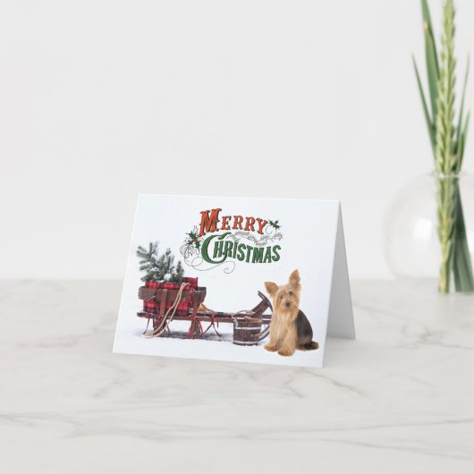 Rustic Yorkie Christmas Karte (Vorderseite)