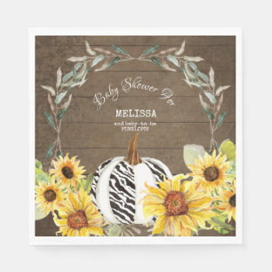 Rustic Zebra White Pumpkin Sunflower Baby Dusche Serviette
