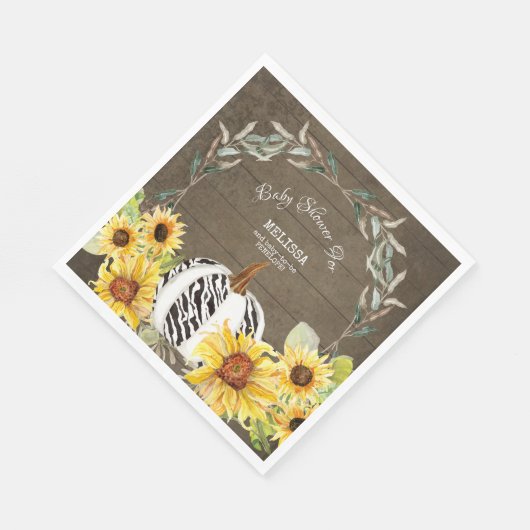 Rustic Zebra White Pumpkin Sunflower Baby Dusche Serviette (Ecke)