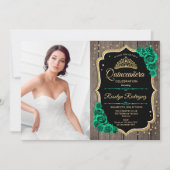 RusticEmerald Green Foto Quinceanera Einladung (Vorderseite)