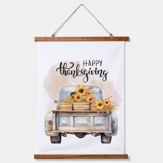Rustics Happy Thanksgiving Truck Pumpkin Wandteppich Mit Holzrahmen (Vorderseite)