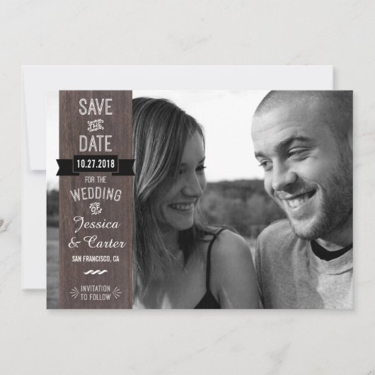 RusticVintage Signage Style Foto Save the Date (Vorderseite)