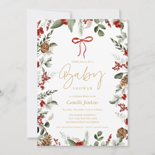 RusticWinter Christmas Girl Babydusche Einladung (Vorderseite)