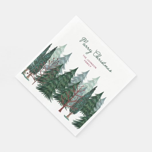 Rustig grüne Bäume Wald Weihnachtsfeiertag Serviette (Ecke)