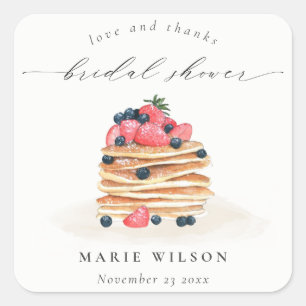 Rustig Süße Frucht Pfannkuchen Wasserfarbe Brautpa Quadratischer Aufkleber