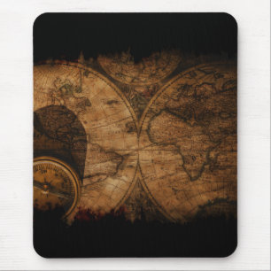 Rustige alte Weltkarte und Kompass Mousepad
