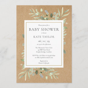 Rustige Babyparty Ländliche Wasserfarbe Greenery Einladung