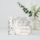 Rustige Birke Winter Schnee Save Date Postkarte (Stehend Vorderseite)