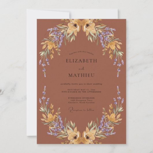 Rustige Goldene Wildblumen-Hochzeit Einladung (Vorderseite)