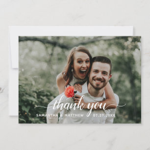 Rustige Handschrift-Foto-Hochzeit  Dankeskarte
