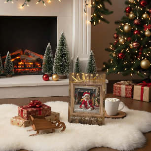 Rustige Holz-Weihnachtslichterkette modern Feiertagskarte