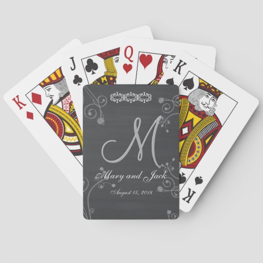 Rustige schwarze Kreide Tafel 3D-Monogramm Spielkarten (Rückseite)