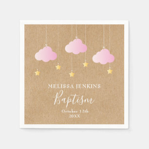 Rustige Taufe Pinke Wolken Goldene Sterne Serviette