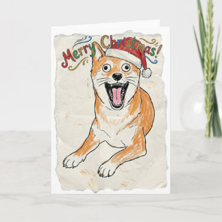 Rustige Vintage-Skizze Shiba Inu Weihnachten Hund  Karte