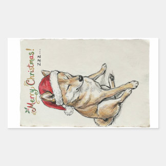 Rustige Vintage-Skizze Shiba Inu Weihnachten Hund Rechteckiger Aufkleber