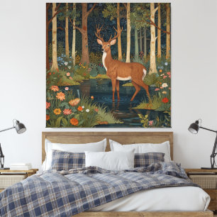 Rustige Waldhirsche Boho-Waldgrün  Leinwanddruck