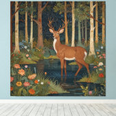 Rustige Waldhirsche Boho-Waldgrün Leinwanddruck (Insitu (Holzboden))