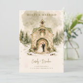 Rustige Weihnachtskirche Brautpaar Hochzeit TLW26 Save The Date (Stehend Vorderseite)