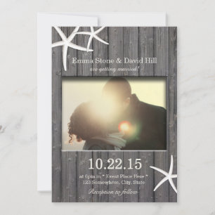 Rustiger Seestern & Scheunenholz-Foto-Hochzeit Einladung