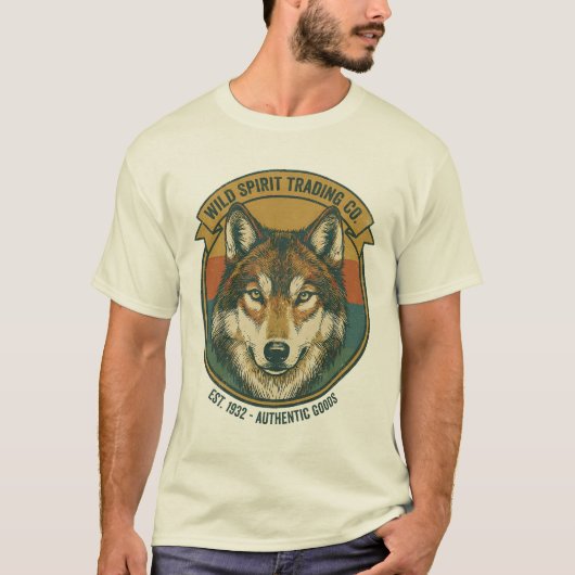 Rüstiger Wilder Geist Wolf Vintage-Abzeichen T-Shirt (Vorderseite)