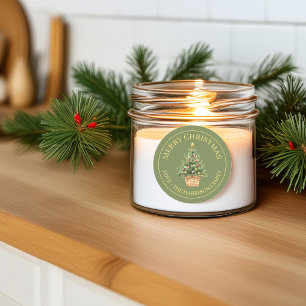 Rustiges Frohes Weihnachten Wasserfarbe Tannenbaum Runder Aufkleber