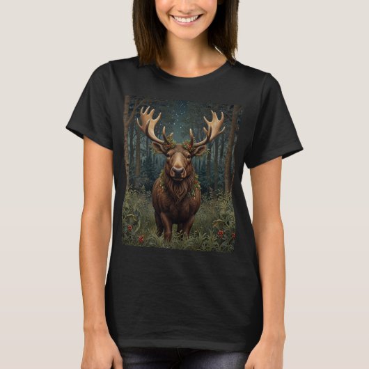 Rustiges Weihnachts-Elch-Hirsch-Boho-Wald T-Shirt (Vorderseite)