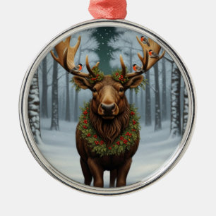 Rustiges Weihnachts-Elch-Winter-Waldlandschaft Ornament Aus Metall