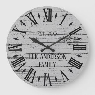 Rustik abgenutztes Holz Familienname römische Ziff Große Wanduhr