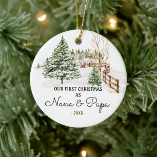 RUSTIK Bäume Nana und Papa Pine Erste Weihnachtsze Keramik Ornament